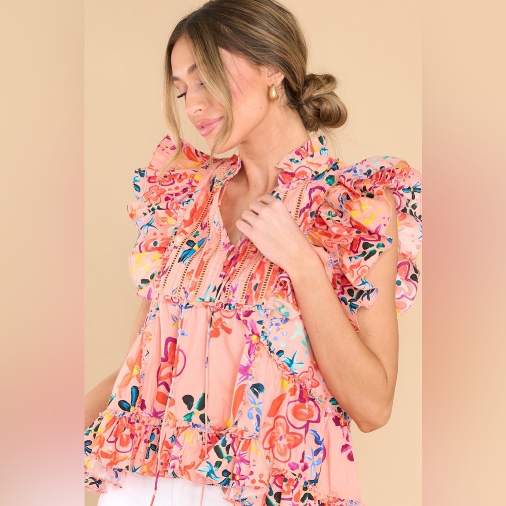 Tina Rainbow Floral Pink Sand Top Alivia